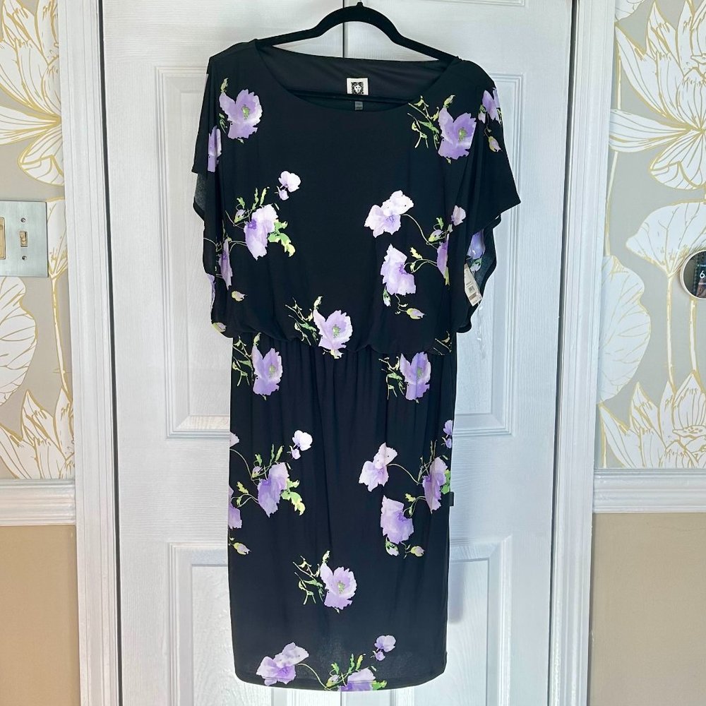 NWT Anne Klein Black and Lilac Floral Dress size 12